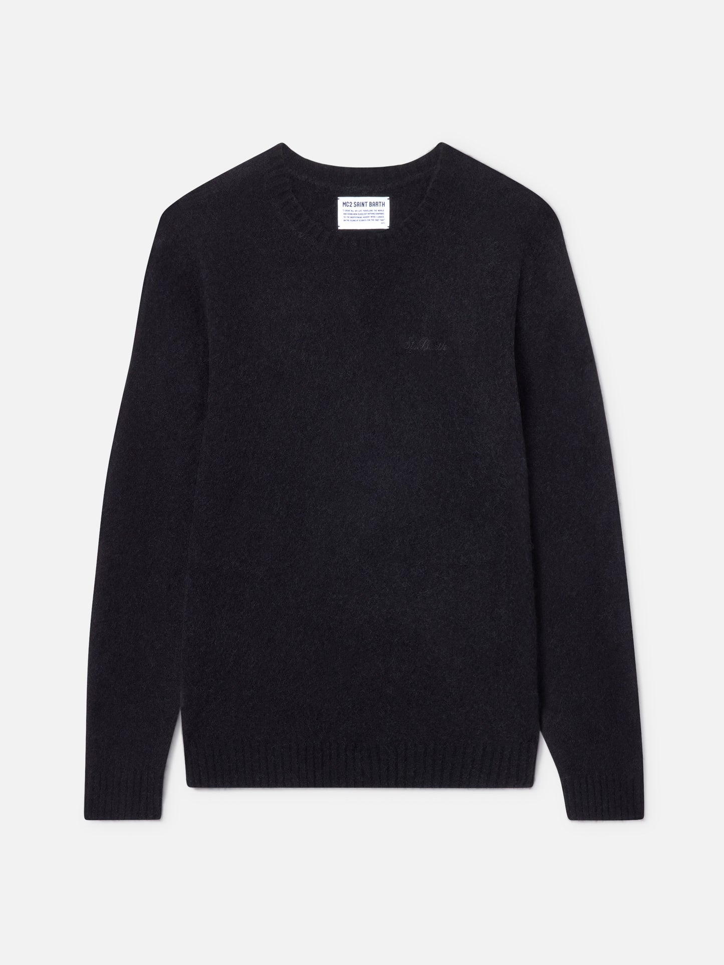 Pull col rond Regent noir en STRETCH ALPACA 