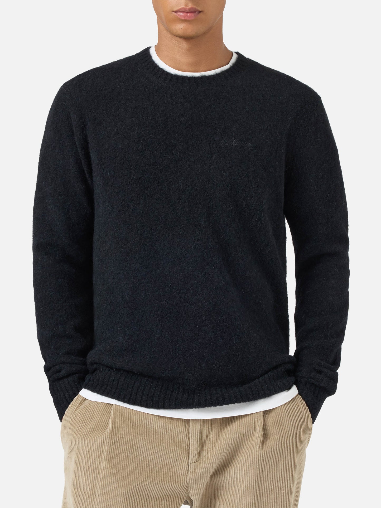 Crewneck sweater Regent in black STRETCH ALPACA