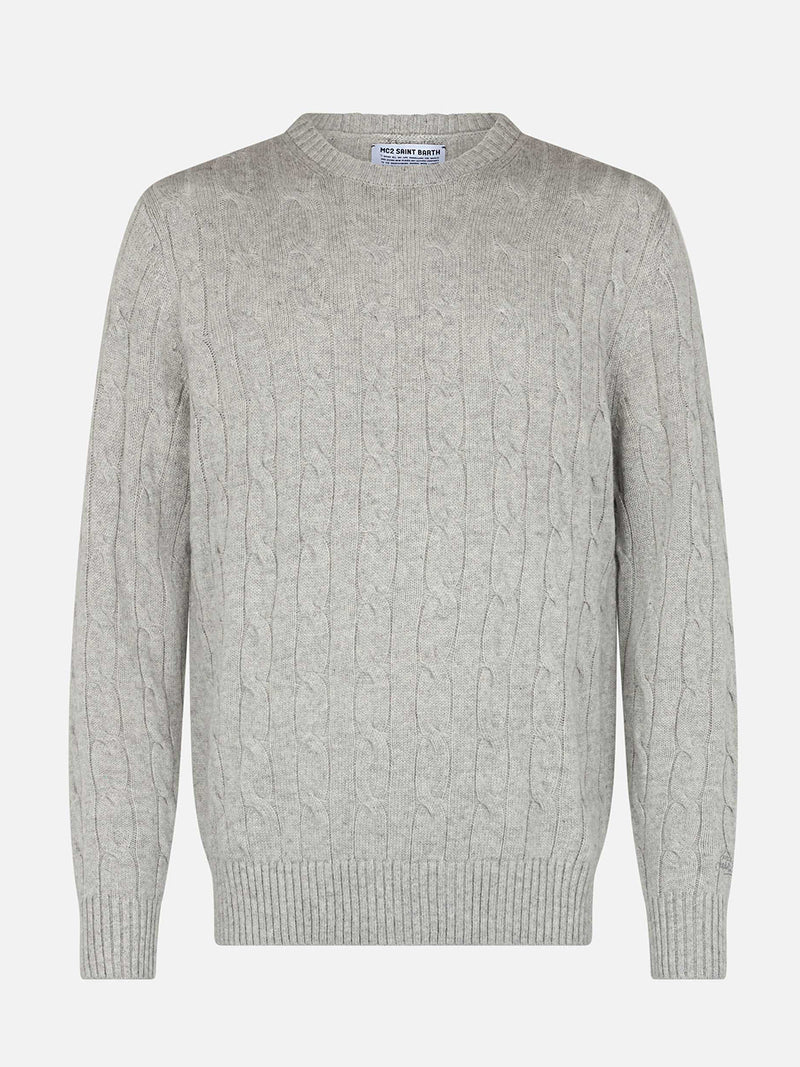 Maglione girocollo grigio chiaro in misto cashmere da uomo Regent