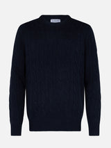 Man navy blue cashmere blend tricot sweater Regent