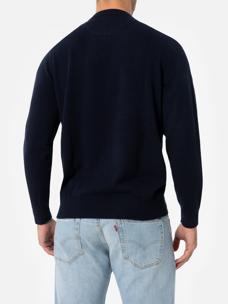 Marineblauer Pullover aus Kaschmirmischung mit V-Ausschnitt für Herren Regent