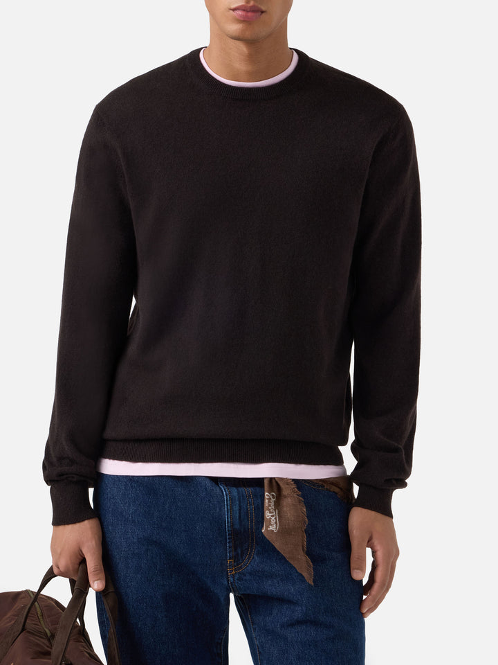 Pull col rond Regent en cachemire marron 