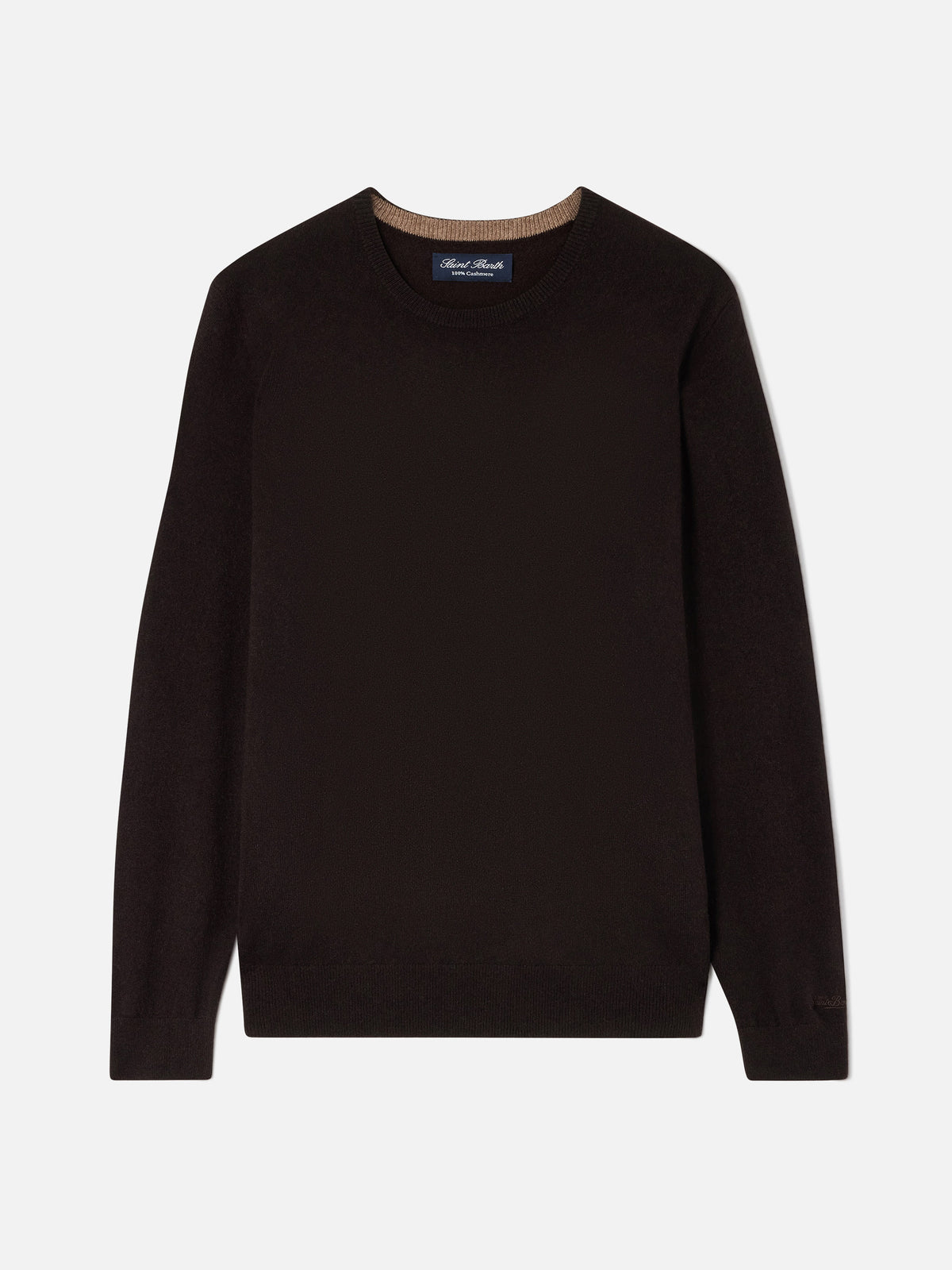 Pull col rond Regent en cachemire marron 