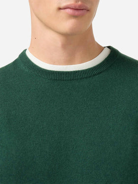Regent crewneck sweater in 100% dark green CASHMERE