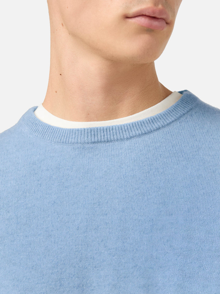 Regent crewneck sweater in 100% light blue CASHMERE
