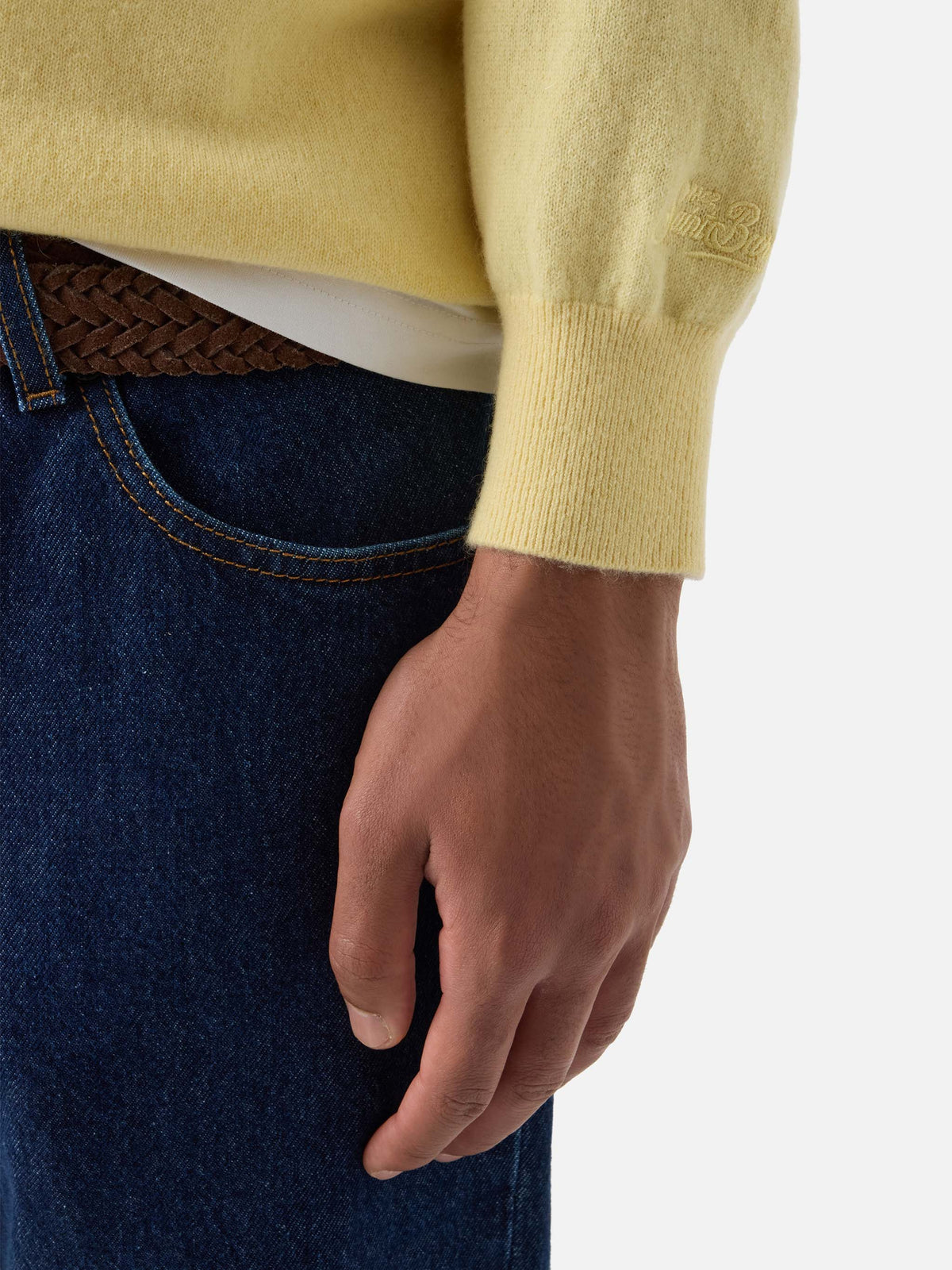 Jersey Regent de cuello redondo en cashmere amarillo 