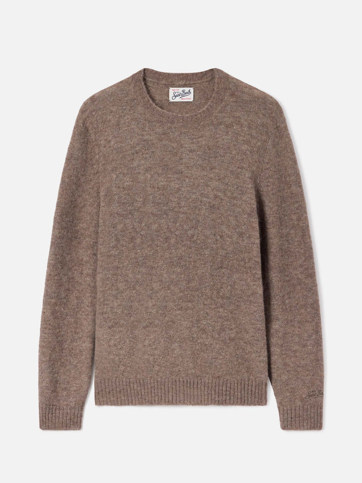 Pull à col rond Regent beige en mélange d’alpaga 
