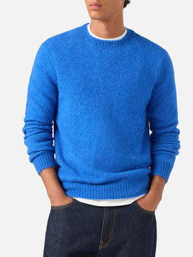 Maglia girocollo Regent blu in misto alpaca