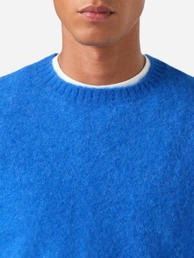 Maglia girocollo Regent blu in misto alpaca