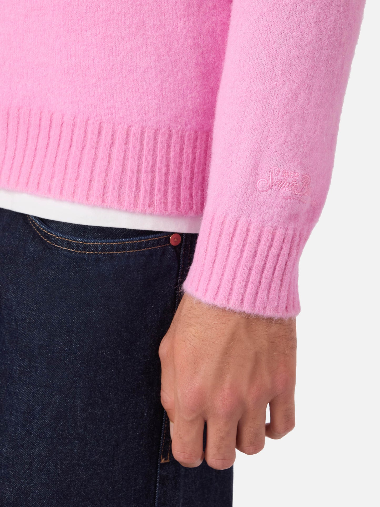 Maglia Regent in alpaca stretch rosa con ricamo logo