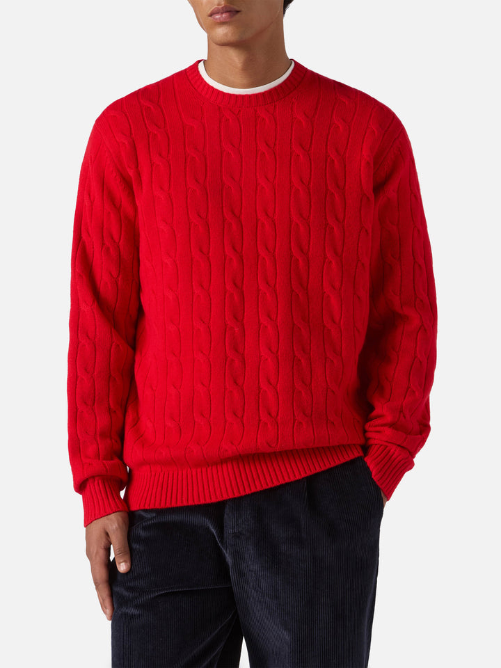 Regent pure-wool cable-knit sweater in red