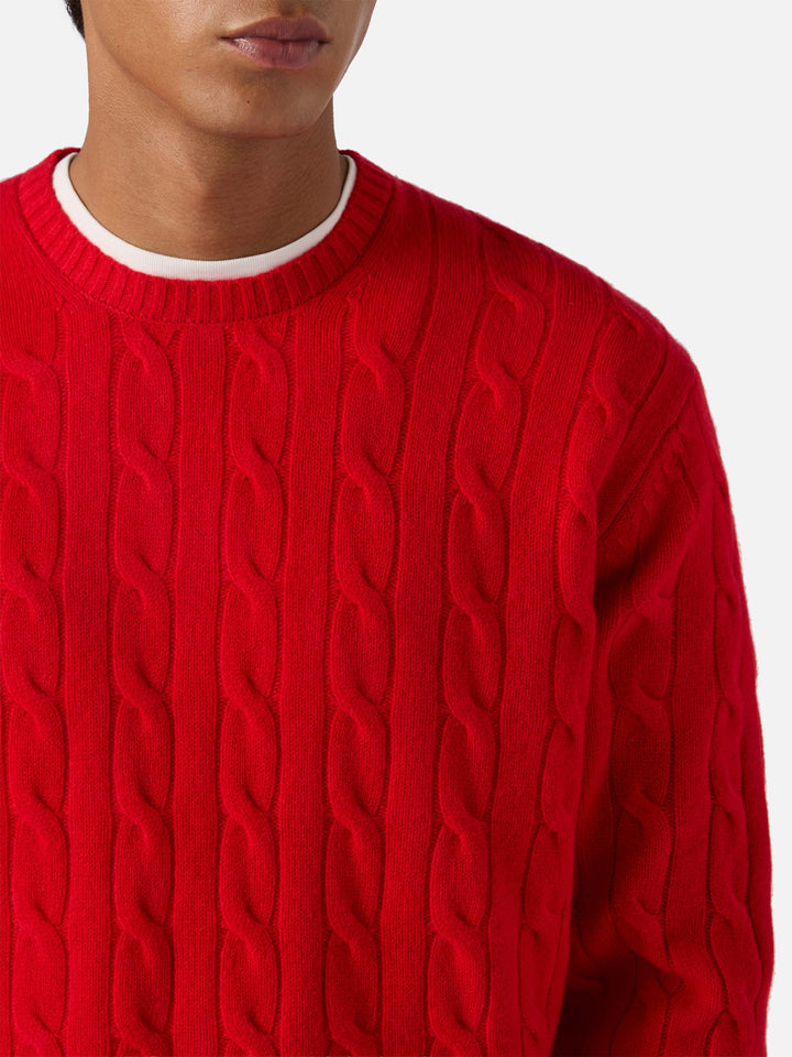 Regent pure-wool cable-knit sweater in red