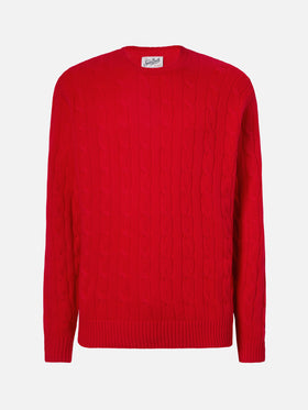 Regent pure-wool cable-knit sweater in red