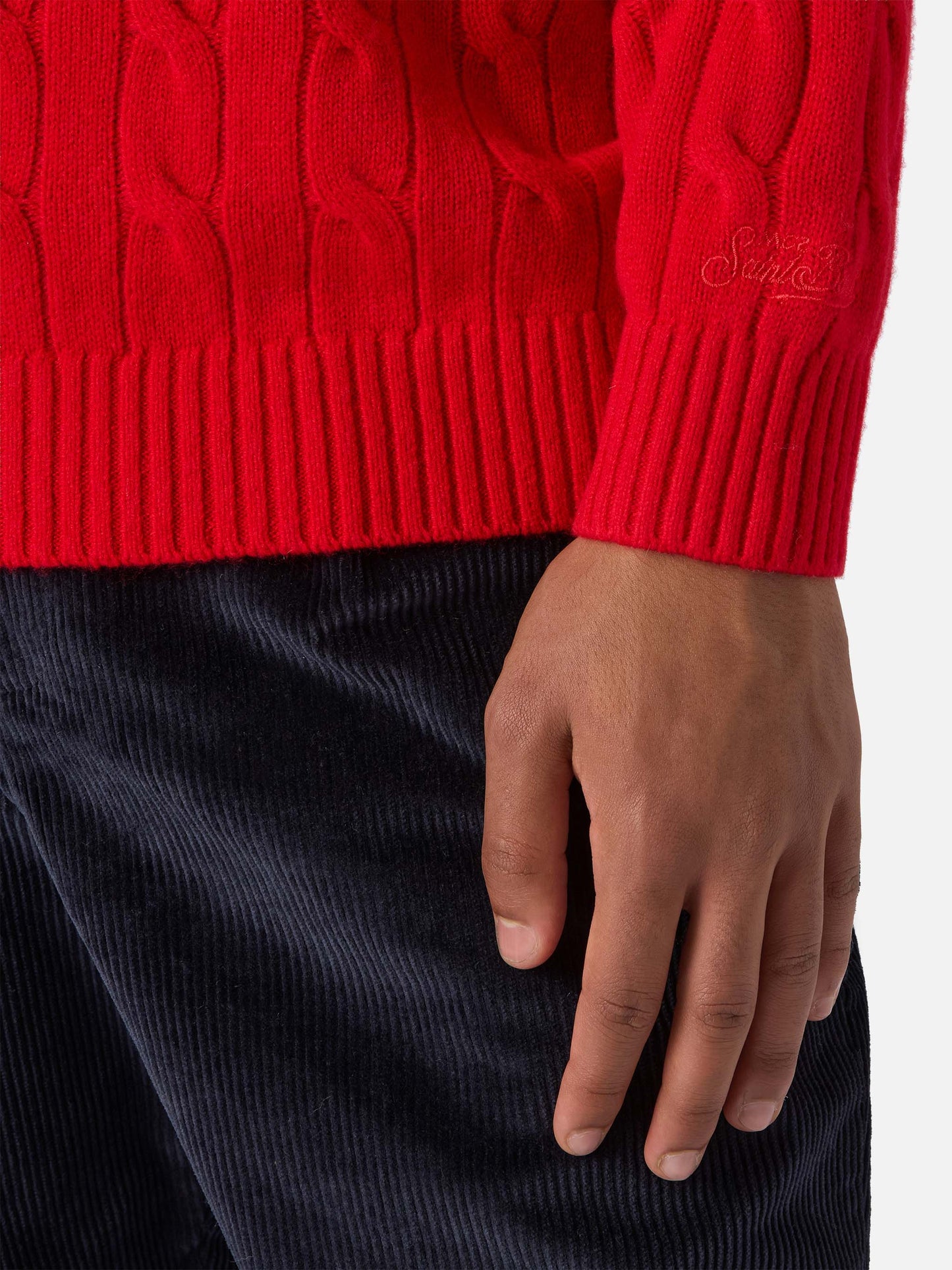 Regent pure-wool cable-knit sweater in red