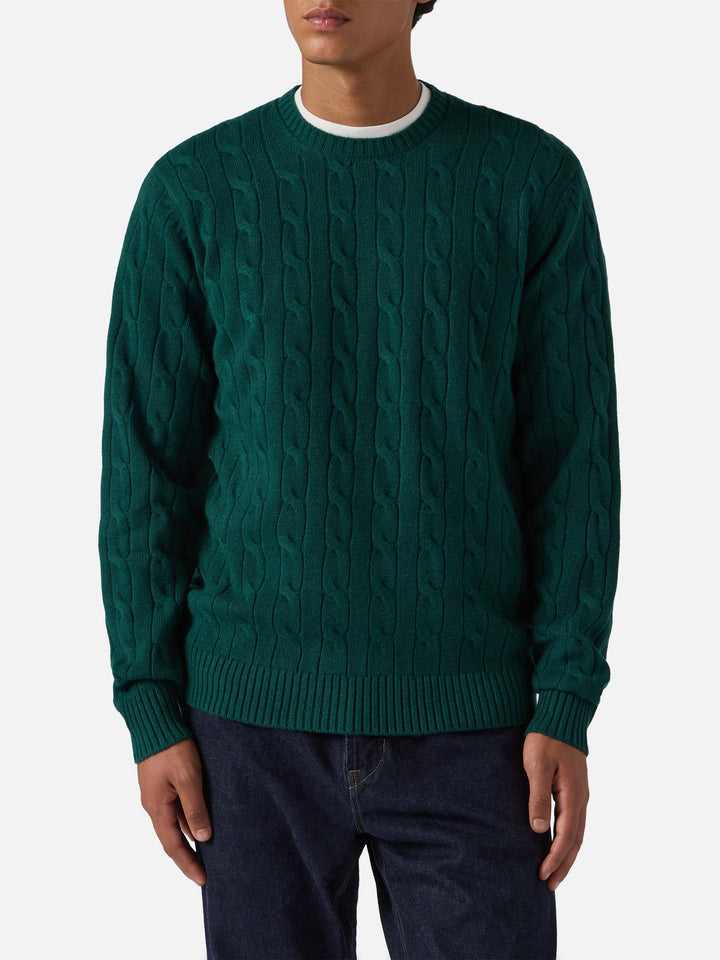 Regent pure-wool cable-knit sweater in English green
