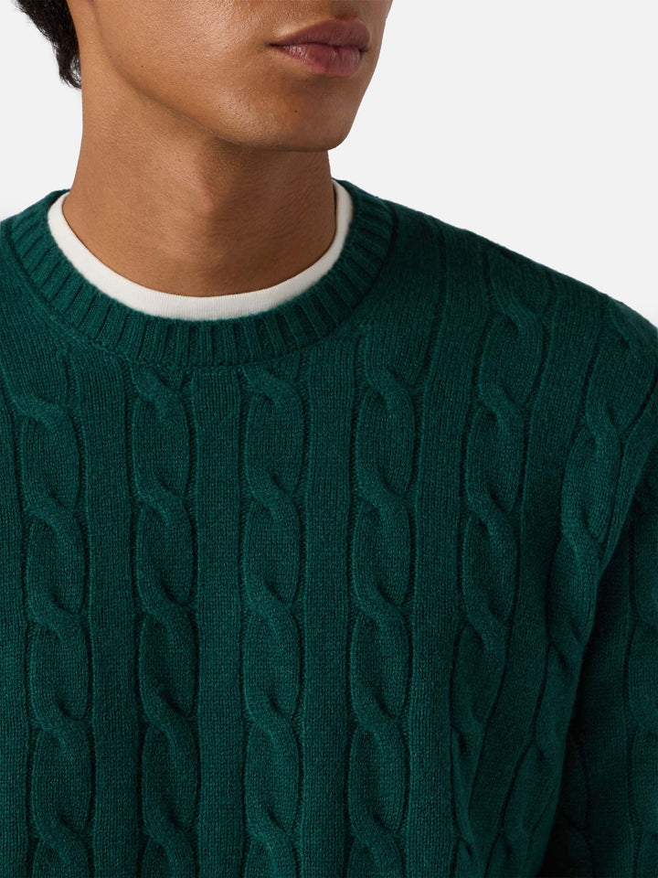 Regent pure-wool cable-knit sweater in English green