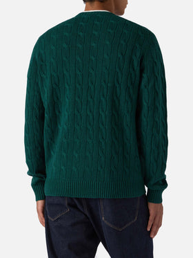 Regent pure-wool cable-knit sweater in English green