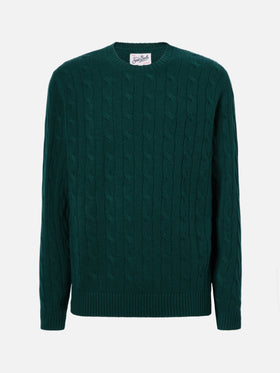 Regent pure-wool cable-knit sweater in English green