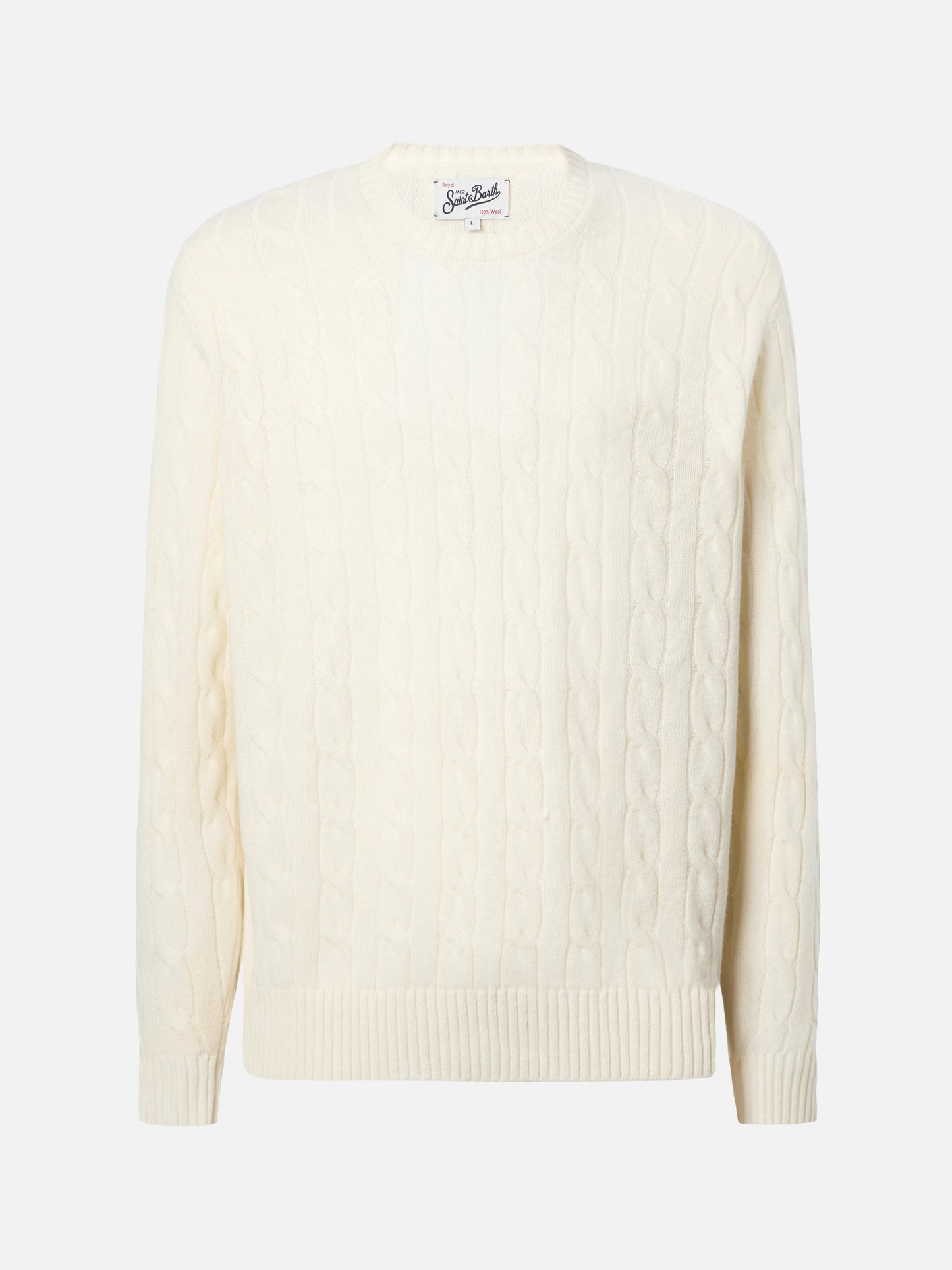 Regent pure-wool cable-knit sweater in white