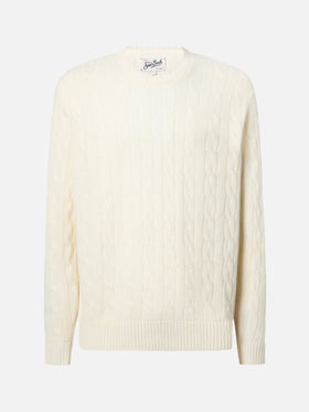 Regent pure-wool cable-knit sweater in white