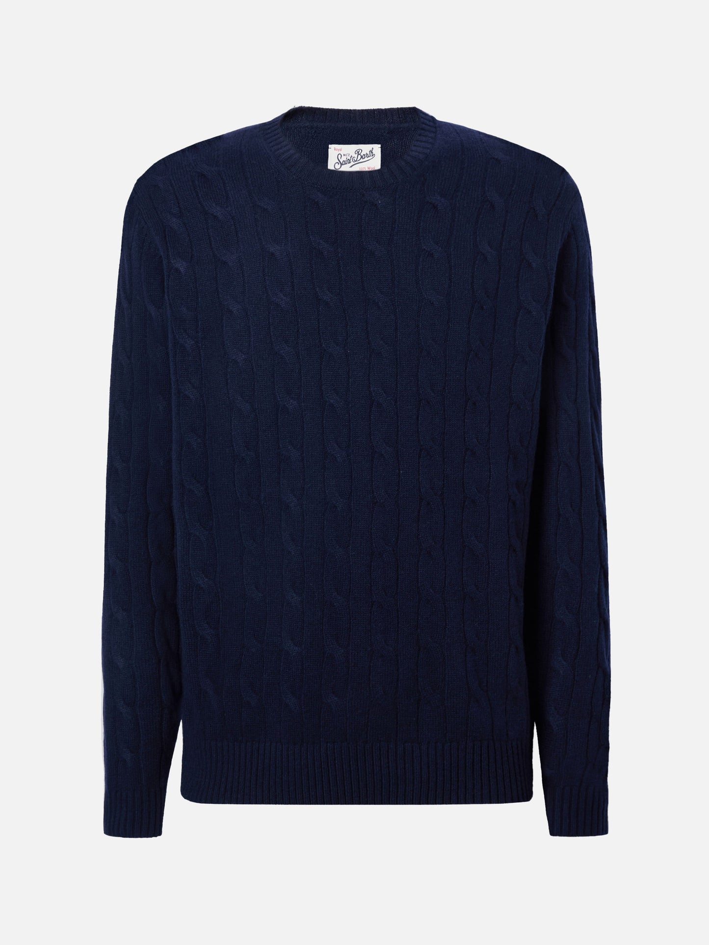 Maglione Regent a trecce in pura lana blu notte
