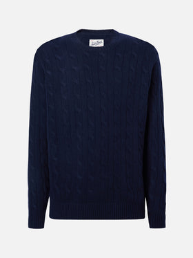 Maglione Regent a trecce in pura lana blu notte