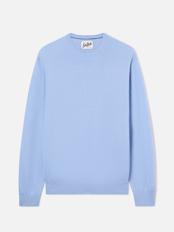 Jersey de cuello redondo Regent Light blue en mezcla de lana merino y cachemir 