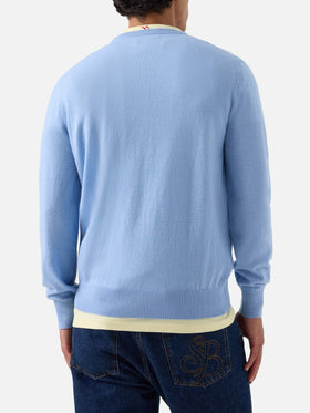 Light blue Regent merino wool and cashmere blend crewneck