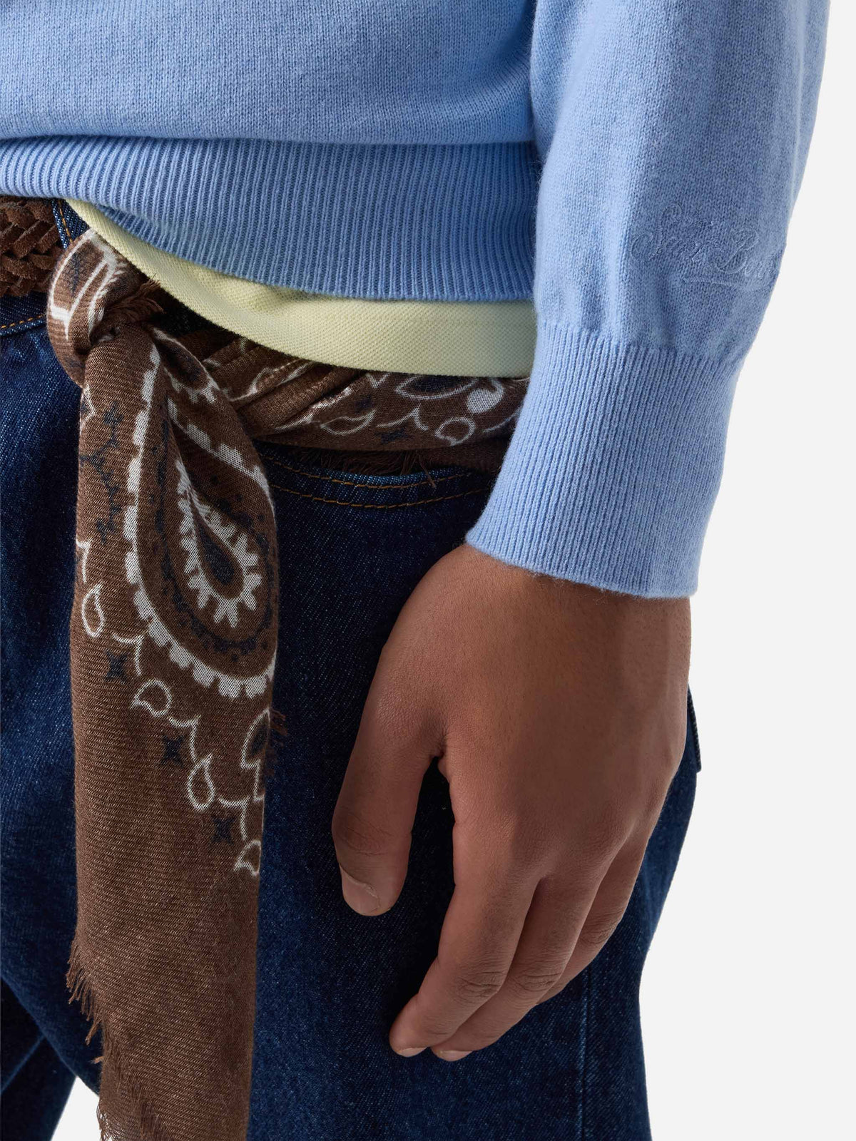 Light blue Regent merino wool and cashmere blend crewneck
