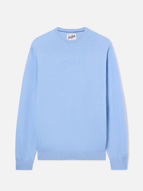 Light blue Regent merino wool and cashmere blend crewneck
