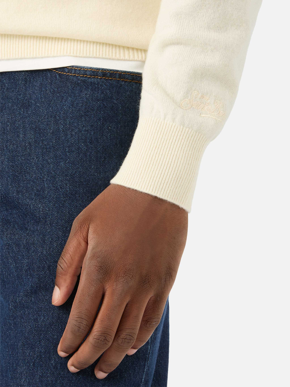 Off white Regent merino wool and cashmere blend crewneck
