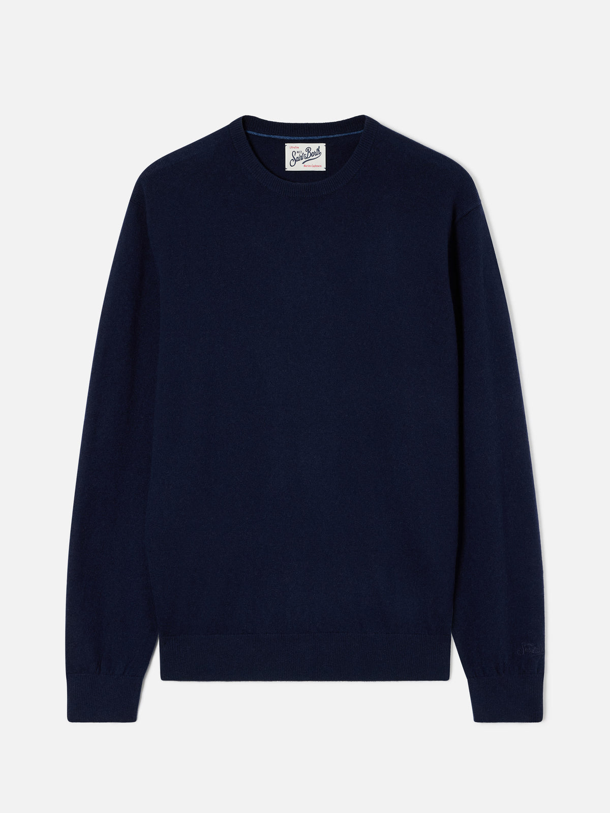 Pull col rond Regent bleu marine blue en mélange de laine mérinos et cachemire 