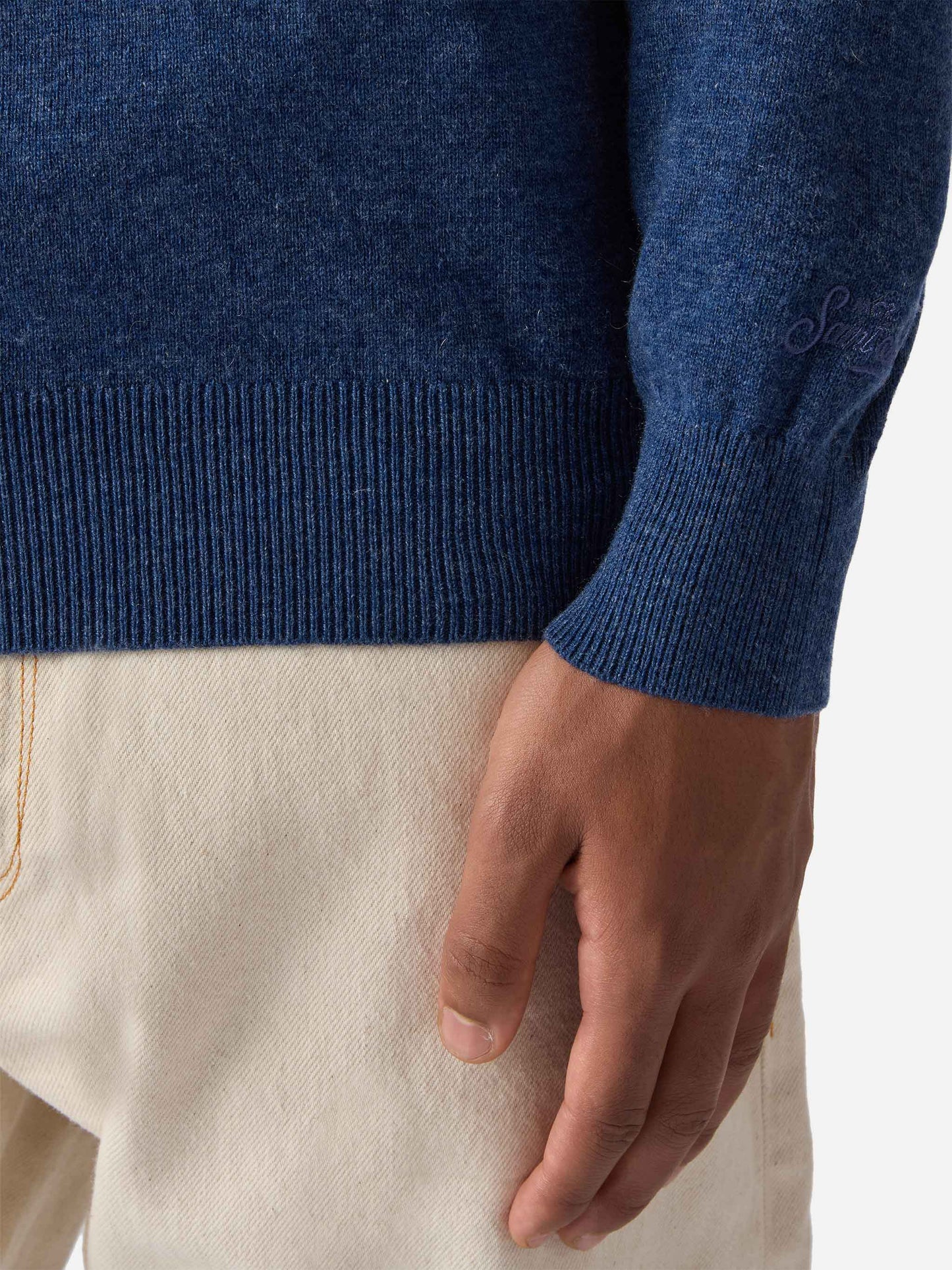 Maglione Regent in lana e cashmere azzurro denim