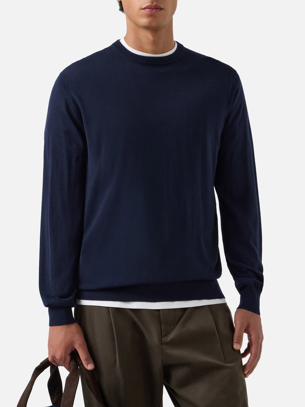 Maglia girocollo Regent blu navy in lana merino