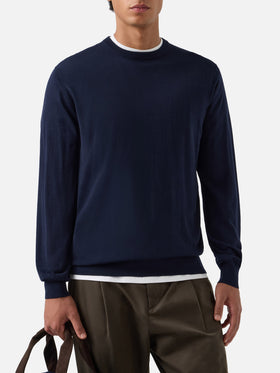 Maglia girocollo Regent blu navy in lana merino