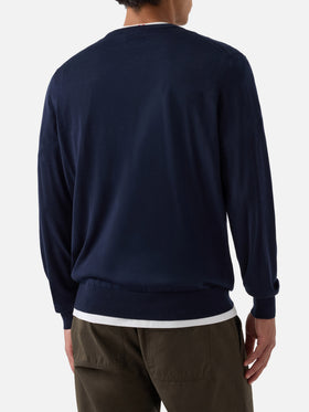 Maglia girocollo Regent blu navy in lana merino