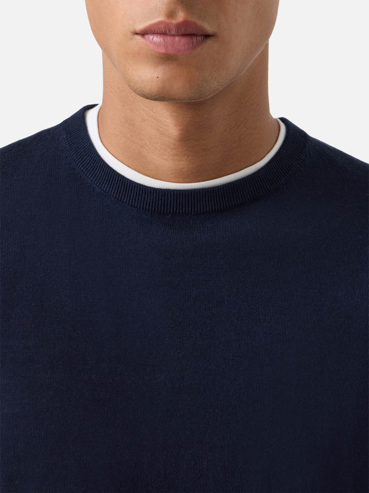 Maglia girocollo Regent blu navy in lana merino