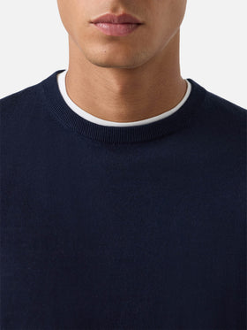 Maglia girocollo Regent blu navy in lana merino