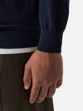 Maglia girocollo Regent blu navy in lana merino
