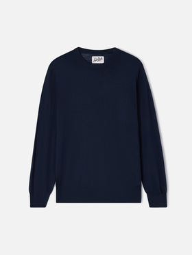 Pull col rond Regent en bleu marine blue Merino 