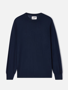 Maglia girocollo Regent blu navy in lana merino