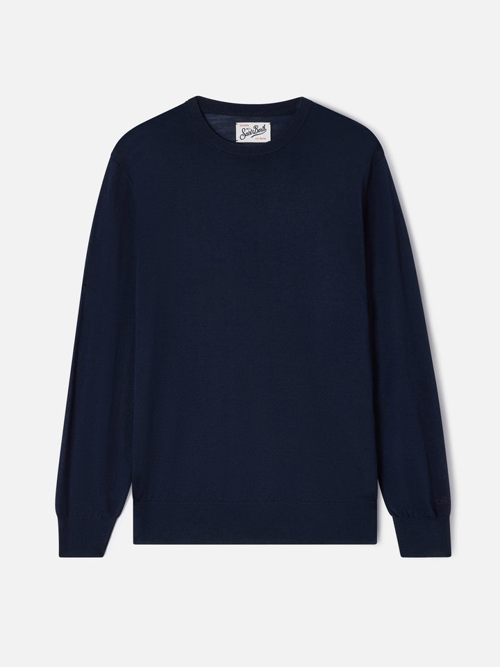 Maglia girocollo Regent blu navy in lana merino