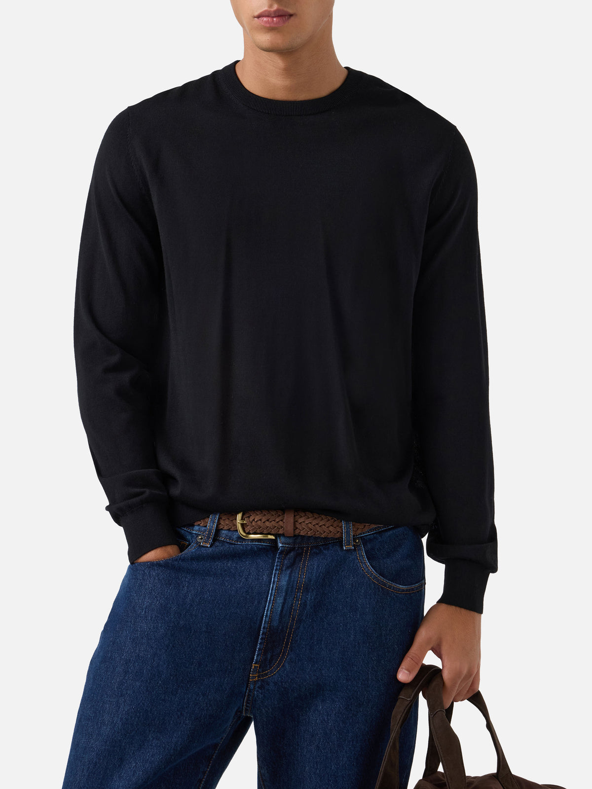 Pull col rond Regent en Merino noir 