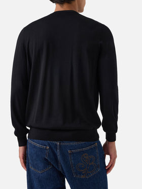 Pull col rond Regent en Merino noir 