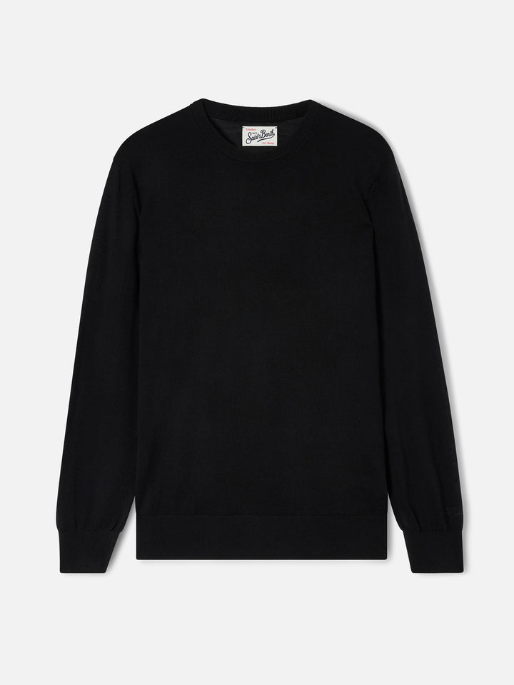 Maglia girocollo Regent nera in lana merino