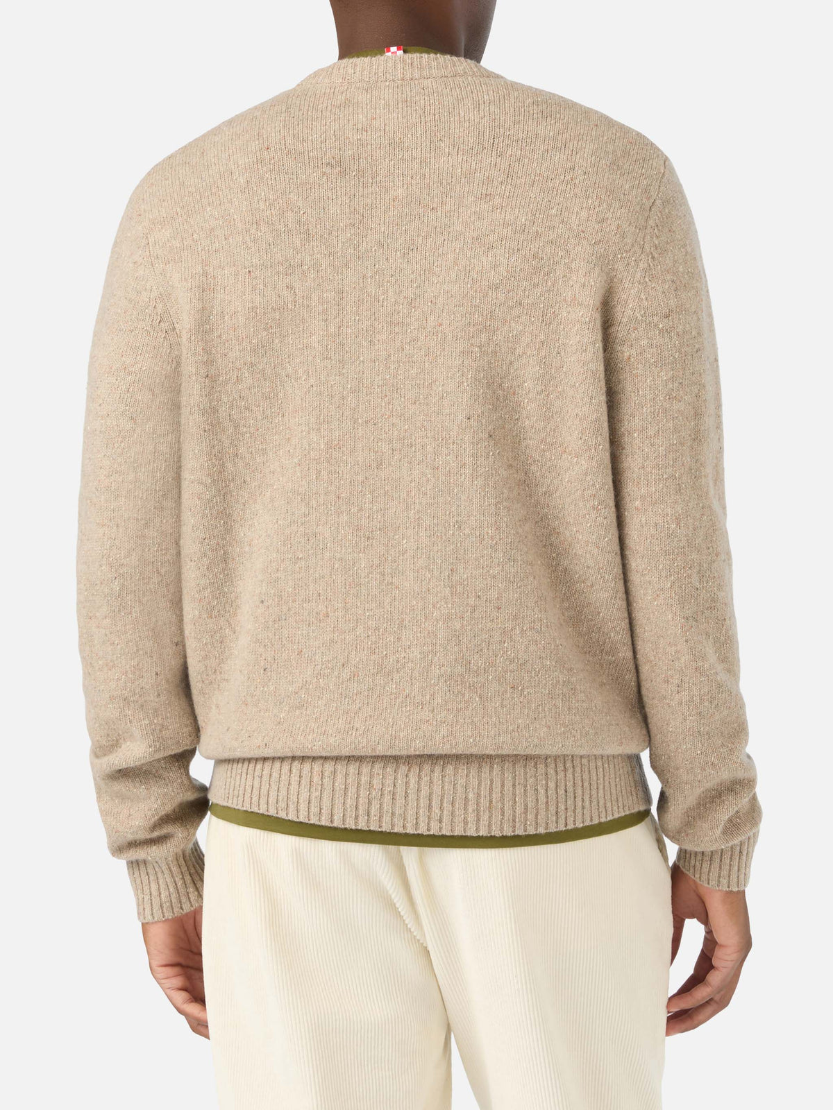 Khaki Regent wool blend Donegal knit crewneck