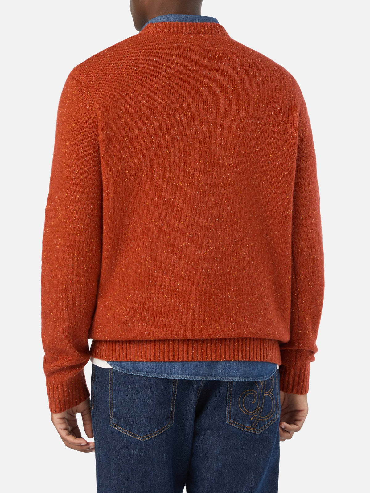 Jersey de cuello redondo de punto Donegal en mezcla de lana Orange Regent 