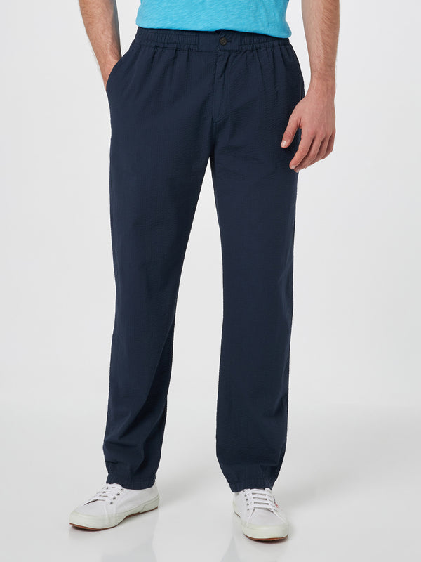 Man navy blue seersucker cotton pants Relais