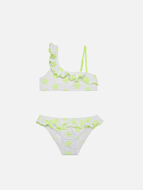 Girl one shoulder ruffled bikini