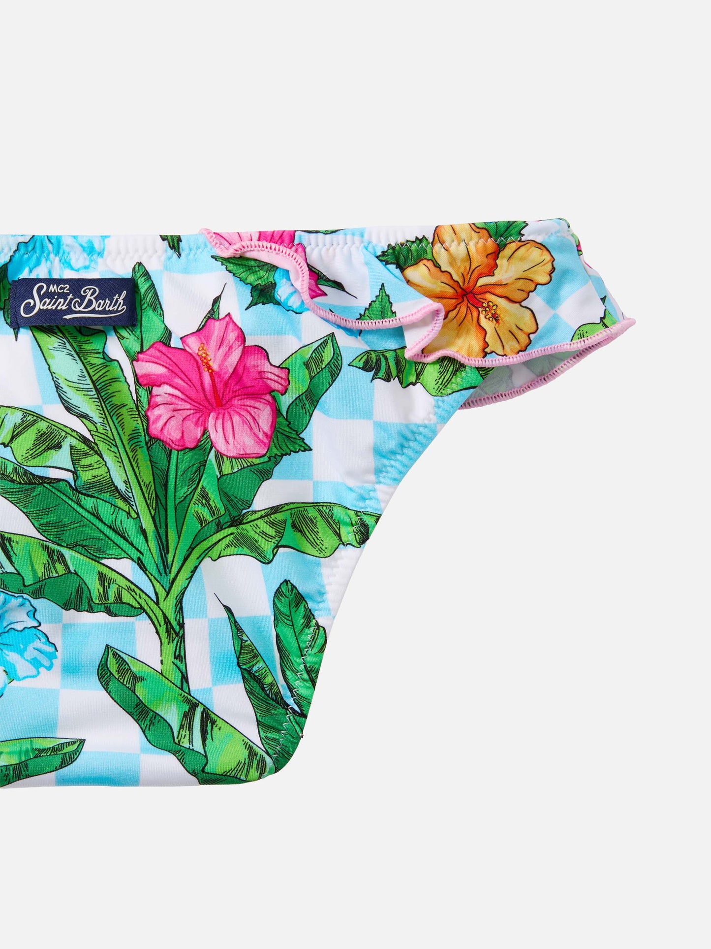 Bikini monospalla Rey con volant e stampa palme